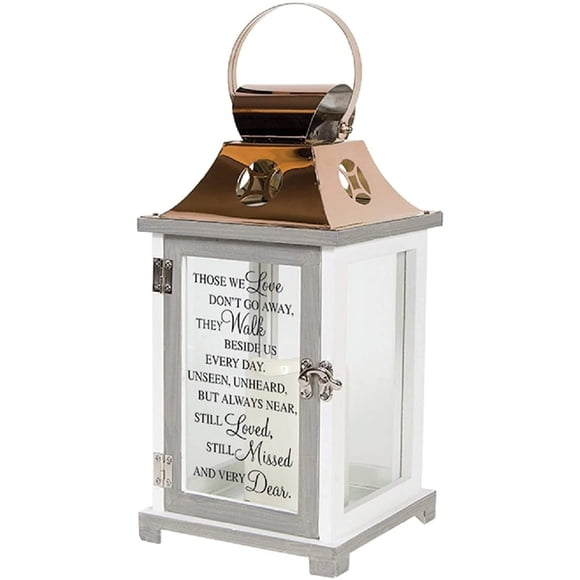 Carson Home Accents 57447 Walk Beside Us Memorial Remembrance Battery Powered Flameless Lantern with Automatic Timer, White/Coppe