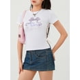thumbnail image 4 of Yunliwuli Women's Bow Print T-Shirts Short Sleeve Crew Neck Side Cross Tie-up Tops Summer T-Shirts, 4 of 10