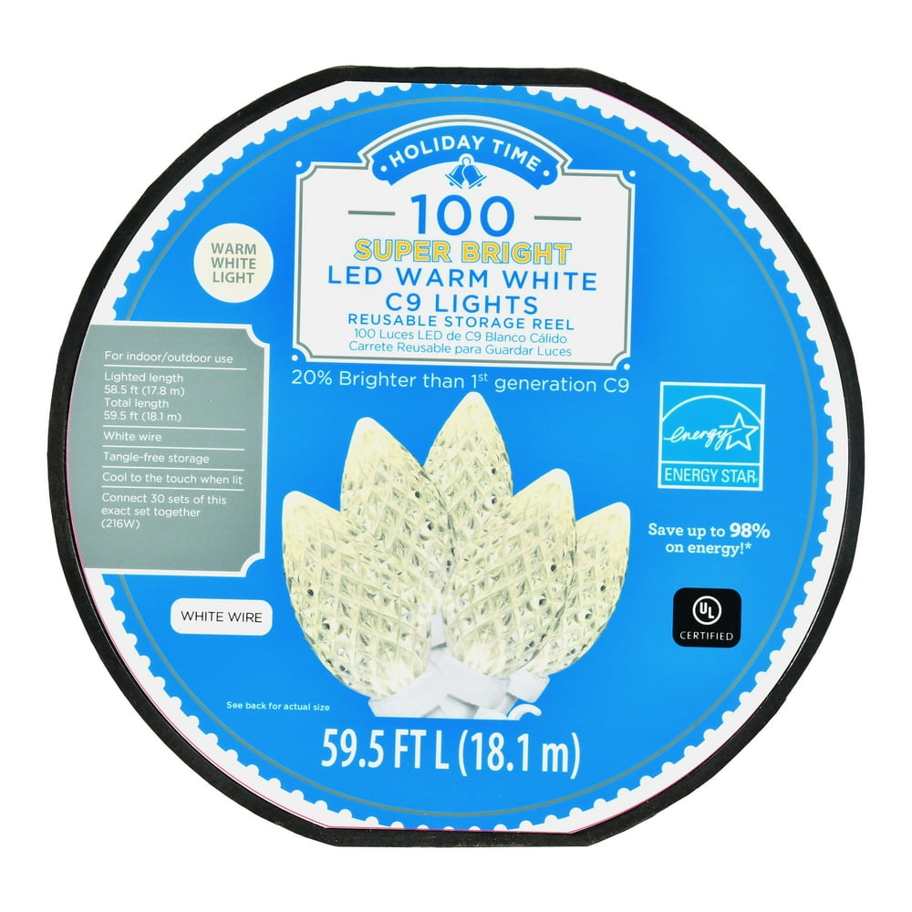 Holiday Time 100 Count Warm White LED Super Bright C9 Christmas Lights