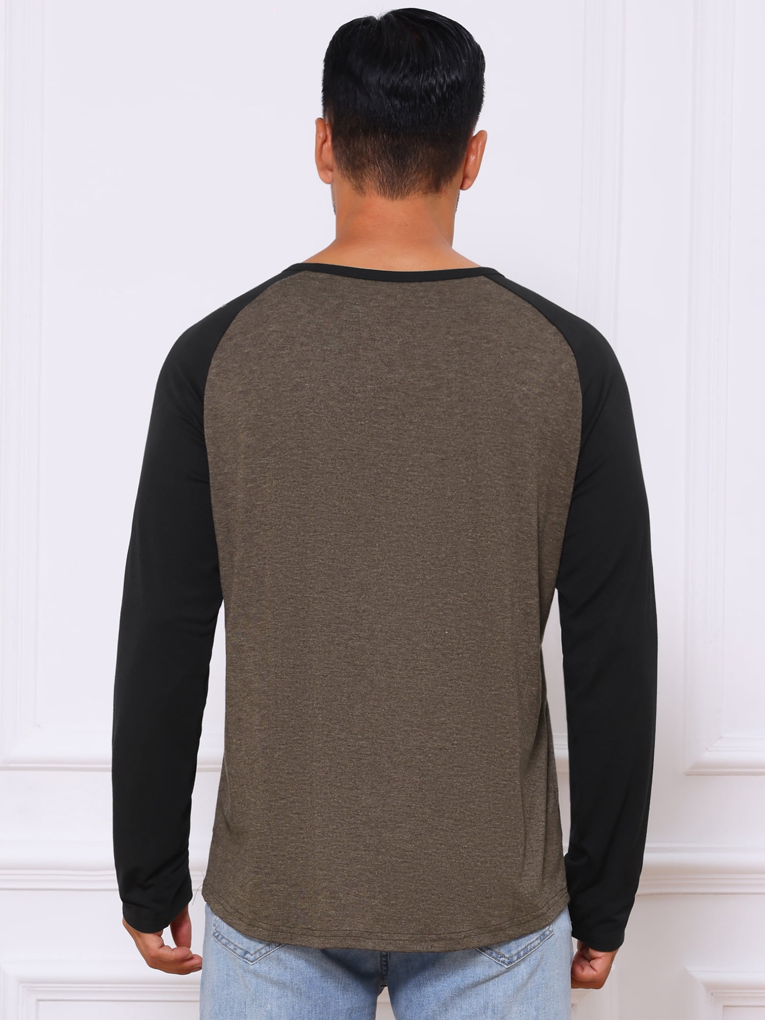 DARING DIVA Men's Raglan Long Sleeve Tee Shirt Baseball Henley T-Shirts XL Brown Black