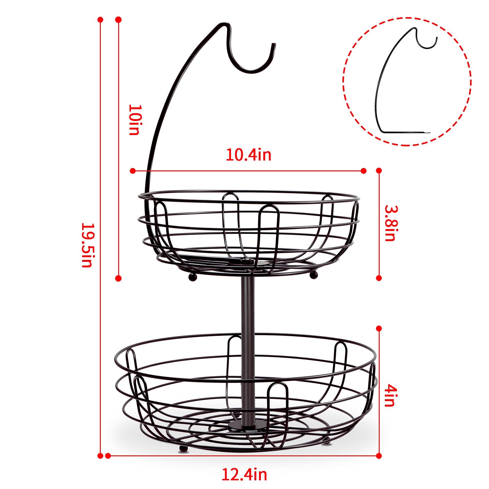 dubbin Brozne 1-Piece 2-Tier Fruit Basket with Banana Hook and 2