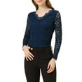 thumbnail image 1 of INSPIRAR CHIC Día de San Valentín Blusa de Encaje Floral de Manga Larga con Escote en V y Detalle de Encaje en el Dobladillo Talla S Azul Oscuro, 1 of 6