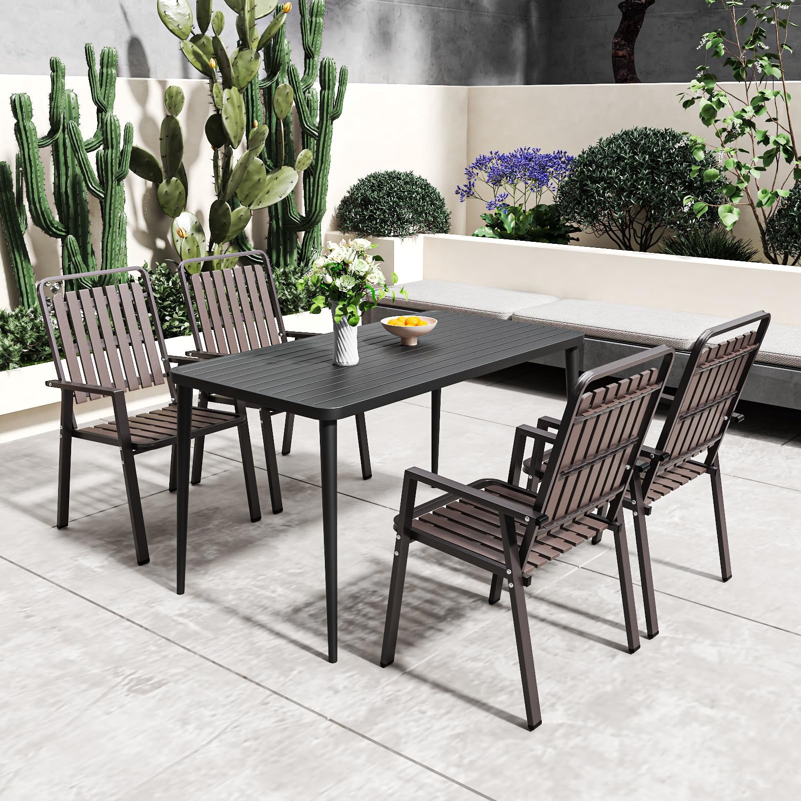 CHINNLUU 350LBS Outdoor Patio Chairs Set of 4, Patio Dining Chairs with Metal Frame, Heavy-Duty Outdoor Chairs with Armrest for Garden, Poolside, Backyard, Lawn