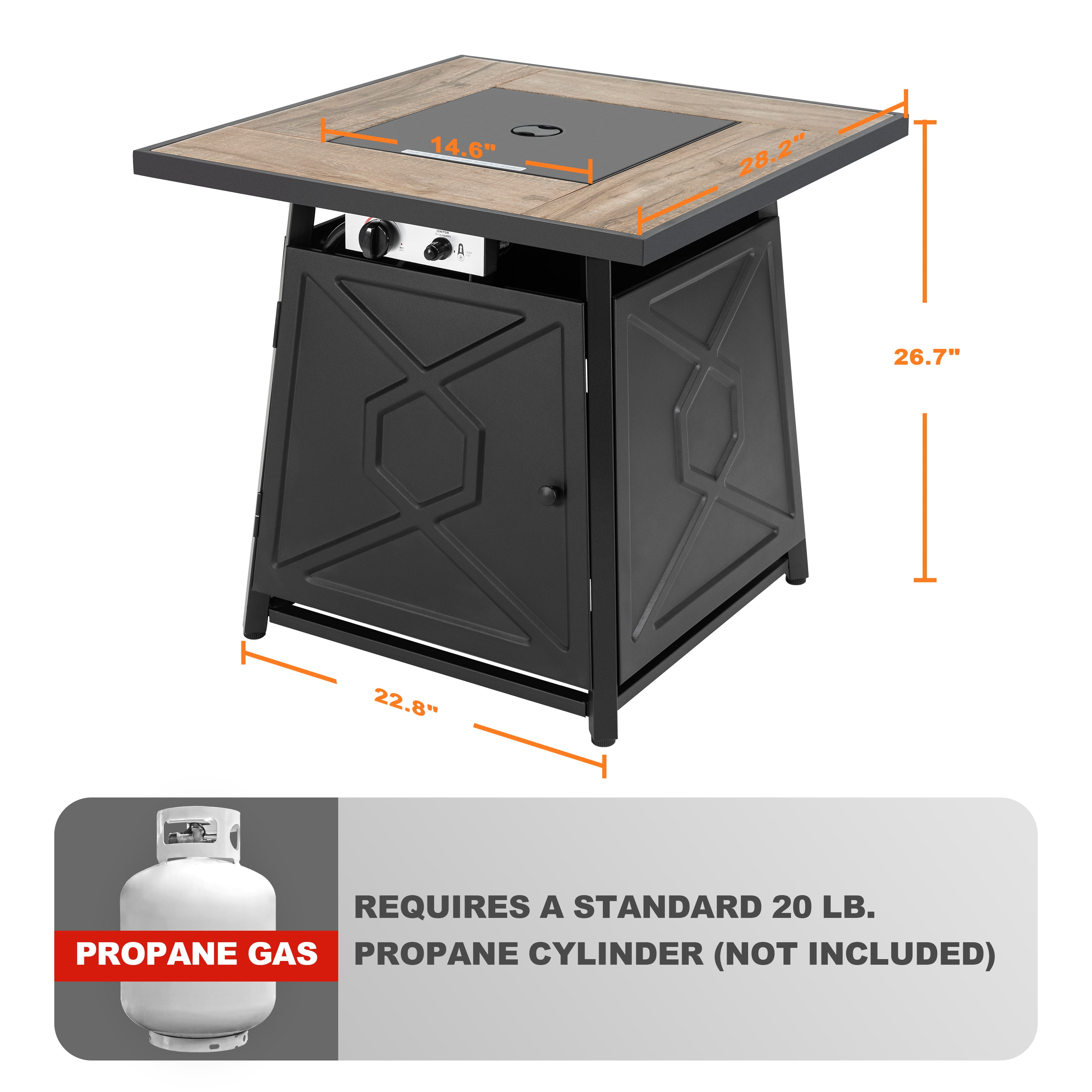 Nuu Garden Outdoor 28" Square 50000 BTU Propane Gas Fire Pit Table with Lid and Lava Rocks, Cover, MGO Tabletop Fire Pit Table, Black