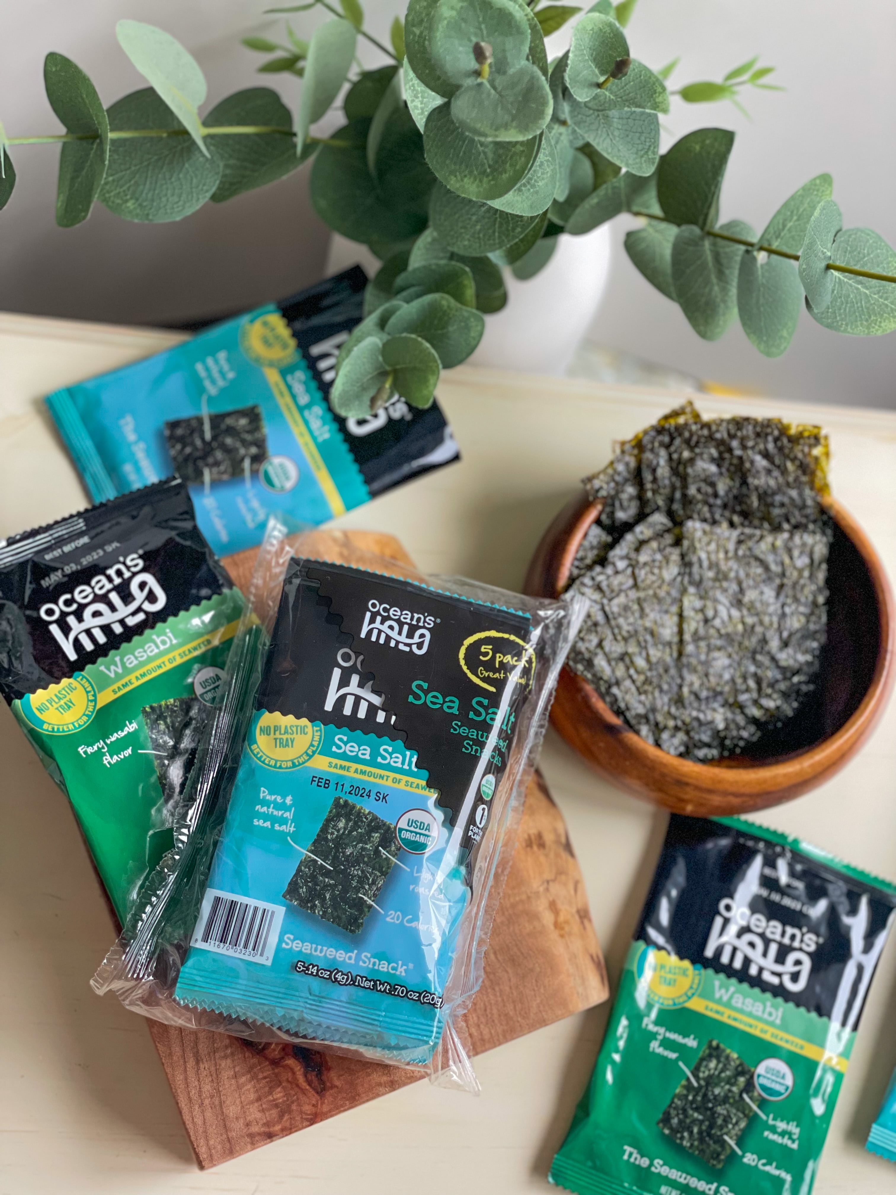 Ocean's Halo Organic Sea Salt Seaweed Snack, 25 Pack Crispy Nori Case