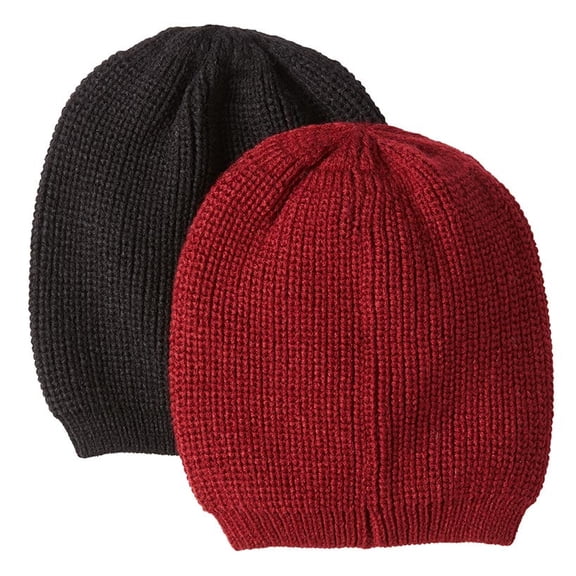 Set of 2 Beanie Hats - Black/Burgundy