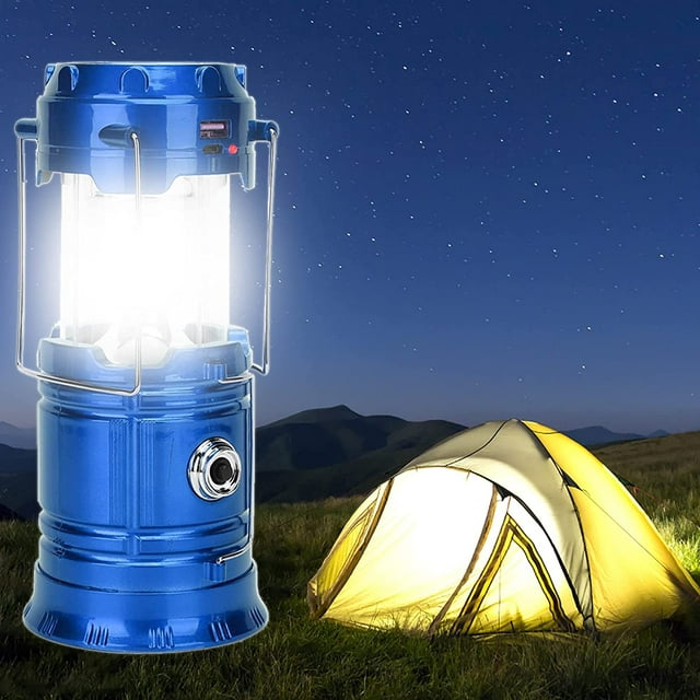 Linterna LED portátil para acampar: linterna solar recargable por USB ultrabrillante con batería, ideal para acampar, hacer senderismo y para cobertizos de jardín en caso de cortes de energía.