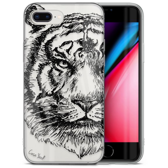 Case Yard iPhone-8-Plus Case Clear Soft & Flexible TPU Ultra Low Profile Slim Fit Thin Shockproof Transparent Bumper Protective Cover Drop Protective Cell Phone Cases (Tiger Sketch)