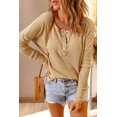 thumbnail image 1 of Women's Khaki Waffle Knit Henley Top, 1 of 14