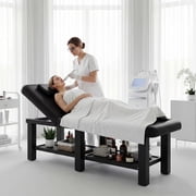 Holaki Massage Table with Backrest, Folding Treatment Table for Physical Therapy Spa Facial Bed, PU Leather Massage Bed with Metal Frame. 660lbs, Black