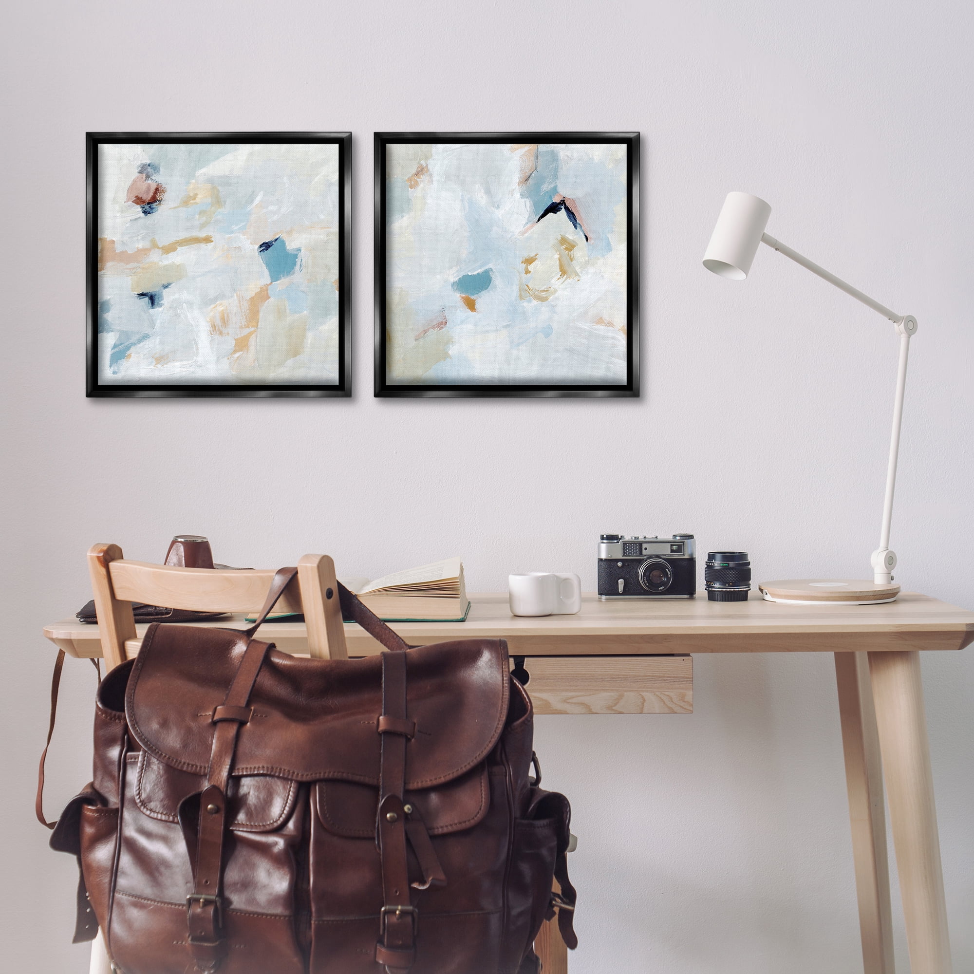Stupell Industries Abstract Hint of Blue Clouds Abstract Painting Black Floater Framed Canvas Art Print Wall Art, 18 x 18, Set of 2