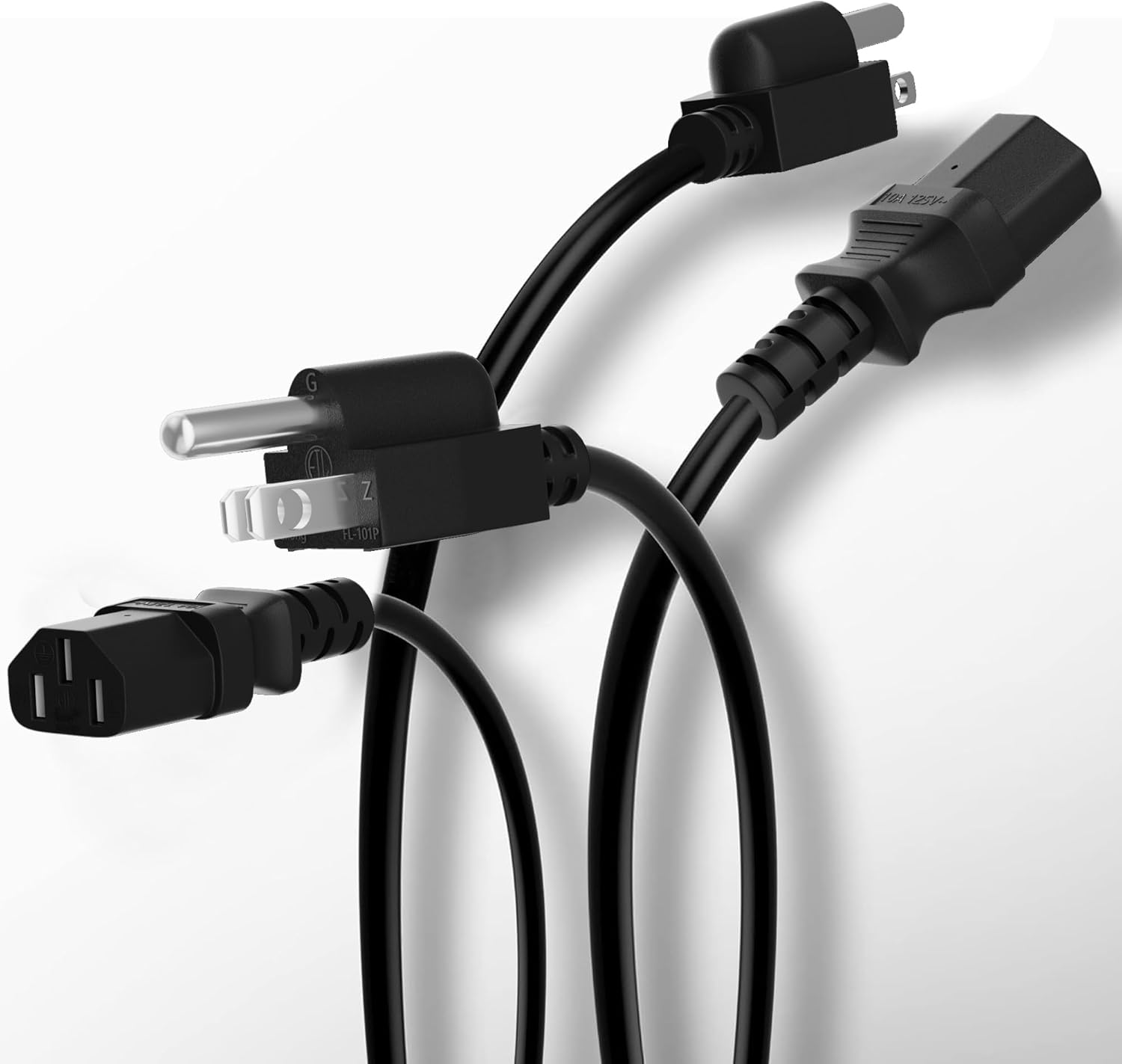 JJEAN-3-Prong Replacement Power Cord 4 Ft/2 Pack, Heatproof Flexible Durable AC Device Power Cable for Appliance, Computer, TV, Monitor, Printer, ETL Listed 18AWG 125V 10A, with Ties