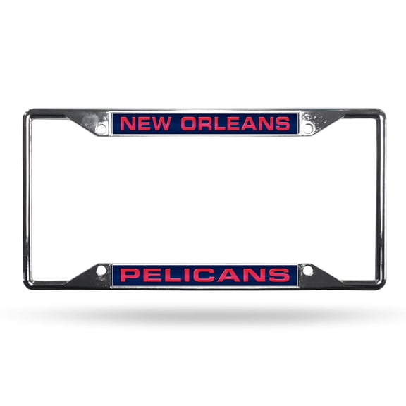 New Orleans Basketball Pelicans 4-Corner EZ View Chrome Metal Laser License Plate Frame
