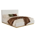 thumbnail image 3 of Christopher Knight Home King Size Bed Frame, Linen Upholstered Thick Headboard with Solid Wood Base, Beige, 3 of 13
