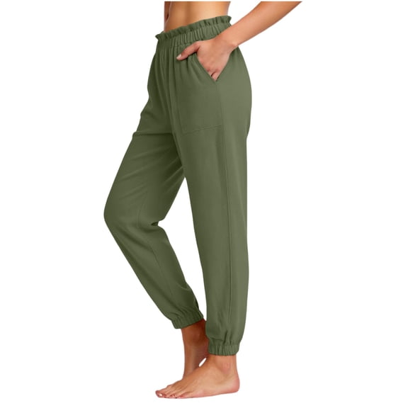 ANINEO Women Casual High Waist Loose Fit Elastic Ankle Pants With Pockets Straight Leg Trousers Comfortable Daily Wear Solid Color Stylish Bottoms Female Slacks