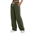 thumbnail image 2 of Delayuji Women's Stripe Patchwork Wide Leg Sweatpants Loose Sportswear Casual Sweatpants Workout Pants, 2 of 7