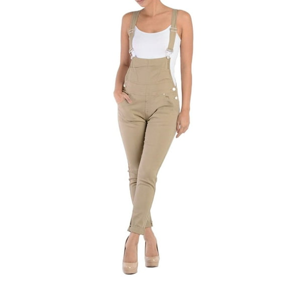 G-Style USA Women's Skinny Solid Overalls RJHO378 - Khaki - 2X-Large