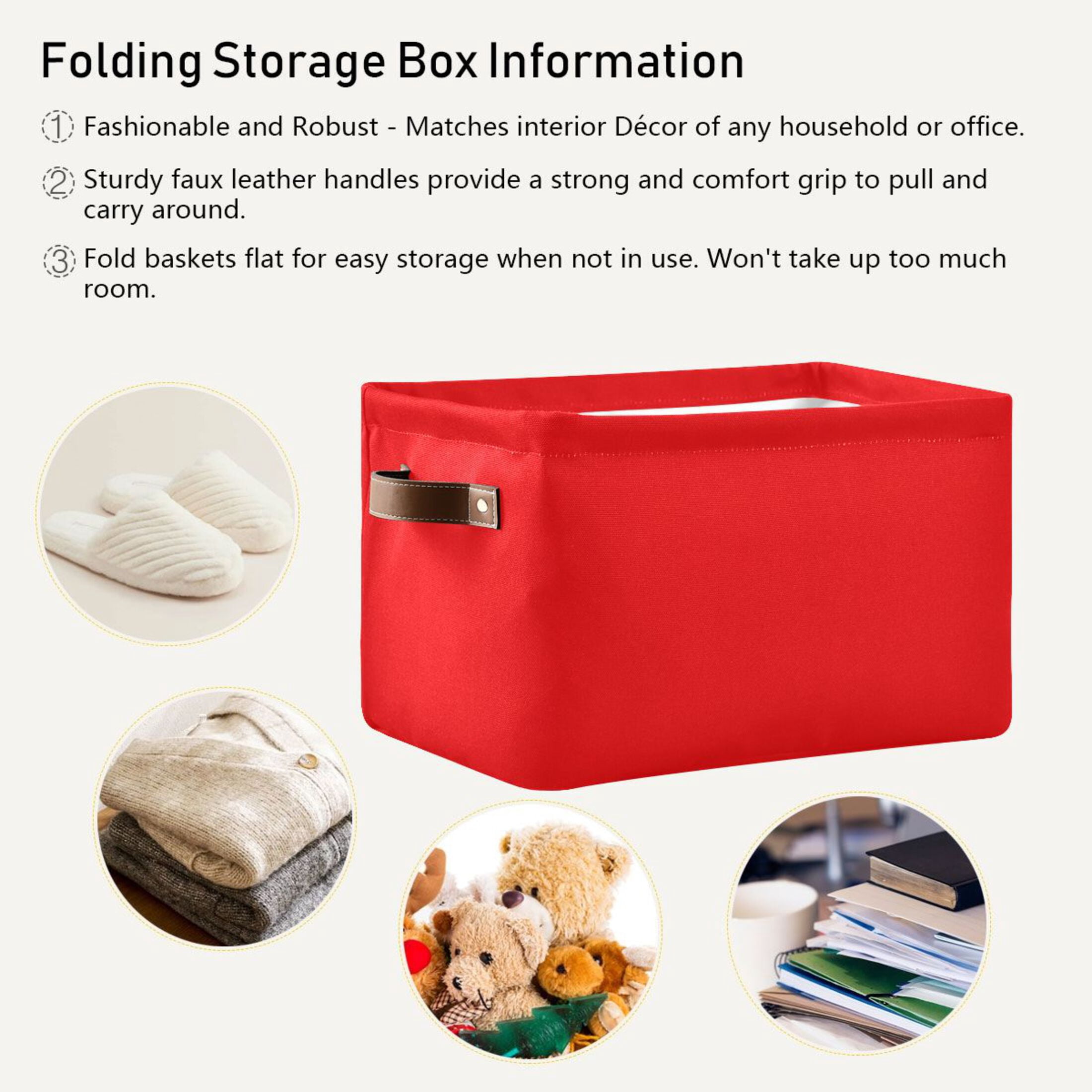 Ryvnso Red Storage Basket Large Bin Foldable Boxes Toys Organizer 14.2x10.2x8.3in 2 PCs