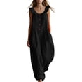 thumbnail image 2 of Oversized Wide Leg Jumpsuit Women Ruffle Strap Button‑front Casual Overalls Pants with Pockets Summer Travel Wear Black XXL, 2 of 7