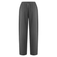 thumbnail image 3 of QLEICOM Women's Cropped Pants, Drawstring Stretch Sweatpants, Cotton Linen Loose Straight-Leg, Casual Elastic Waist Trousers with Pockets, Summer Running Jogging Athletic Pants Dark Gray L, 3 of 4