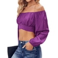 thumbnail image 2 of Solid Color Long Sleeved Women Off Shoulder Crop Tops Sexy Blouse, 2 of 5