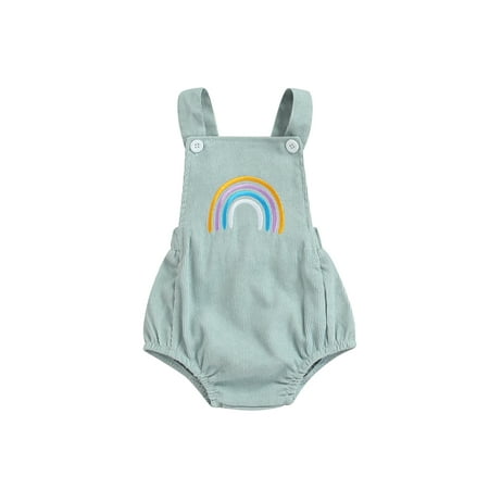 

ZIYIXIN Newborn Baby Girl Summer Romper Infants Rainbow Print Suspender Bodysuit Toddlers Backless Strap Clothes Blue 0-6 Months
