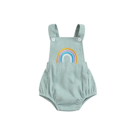 

Genuiskids Newborn Baby Rainbow Bodysuit Buttons Decor Wide Shoulder Straps Romper Short One-Piece Clothes
