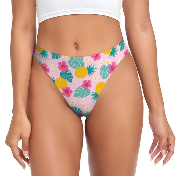 Balery Pineapple And Leaves Tangas de Algodón para Mujer con Estampado – Ropa Interior Sexy, Transpirable, G-string-Medium