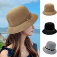 thumbnail image 3 of Cloche Hats for Women Women Sunhat Foldable Breathable Faux Leather Buckle Summer Hand Woven Hat Grey, 3 of 3