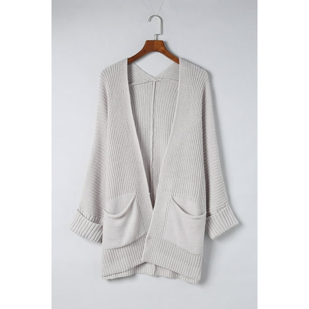 ABPHQTO Cárdigan estilo suéter caqui extragrande con mangas dobladas para mujer