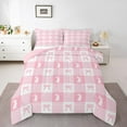 thumbnail image 1 of Cute Rabbit Comforter Set Full Size,Spring Easter Animal Princess Bowknot Bedding Set 3 Pcs for Teens Young,Pink Geometric Plaids Kawaii Bow Patchwork Down Comforter,2 Pillowcases, 1 of 6