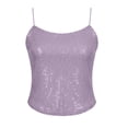 thumbnail image 5 of Wang6 Women Cropped Sequin Camisole Trendy Spaghetti Strap Sparklers Cami Tank Tops Square Neck Mardi Gras Sleeveless Undershirts Tees Purple L, 5 of 6
