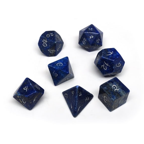 Stone Dice Collection - Lapis with Silver Numbering - Elvenkind Font