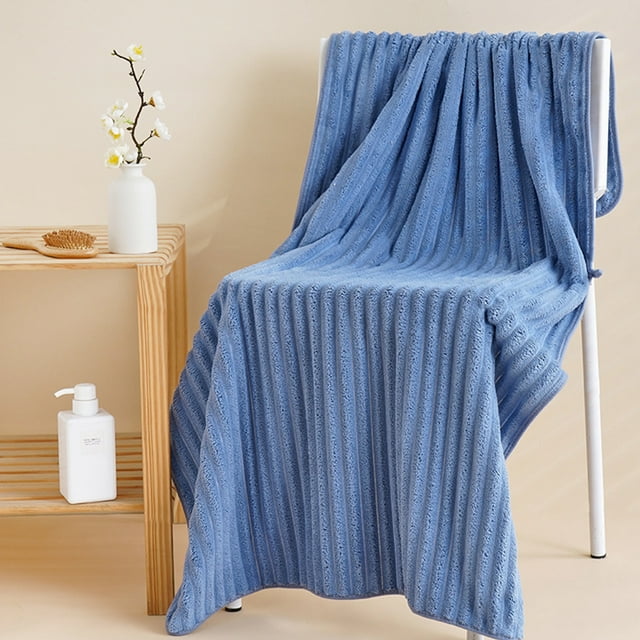 weibbin Velvet Vertical Stripe Adult Large Bath Towel Absorbent Drying Home Wrap Couple Bath Towel