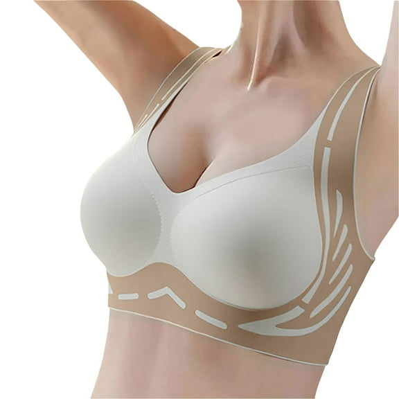 Sports Bras For Women High Support Deep V Womens Seamless Wireless Bras Comfortable Push Up Bra No Underwire Full Coverage Bras Padded Lift Bralette Everyday Tshirt Bras White,XL