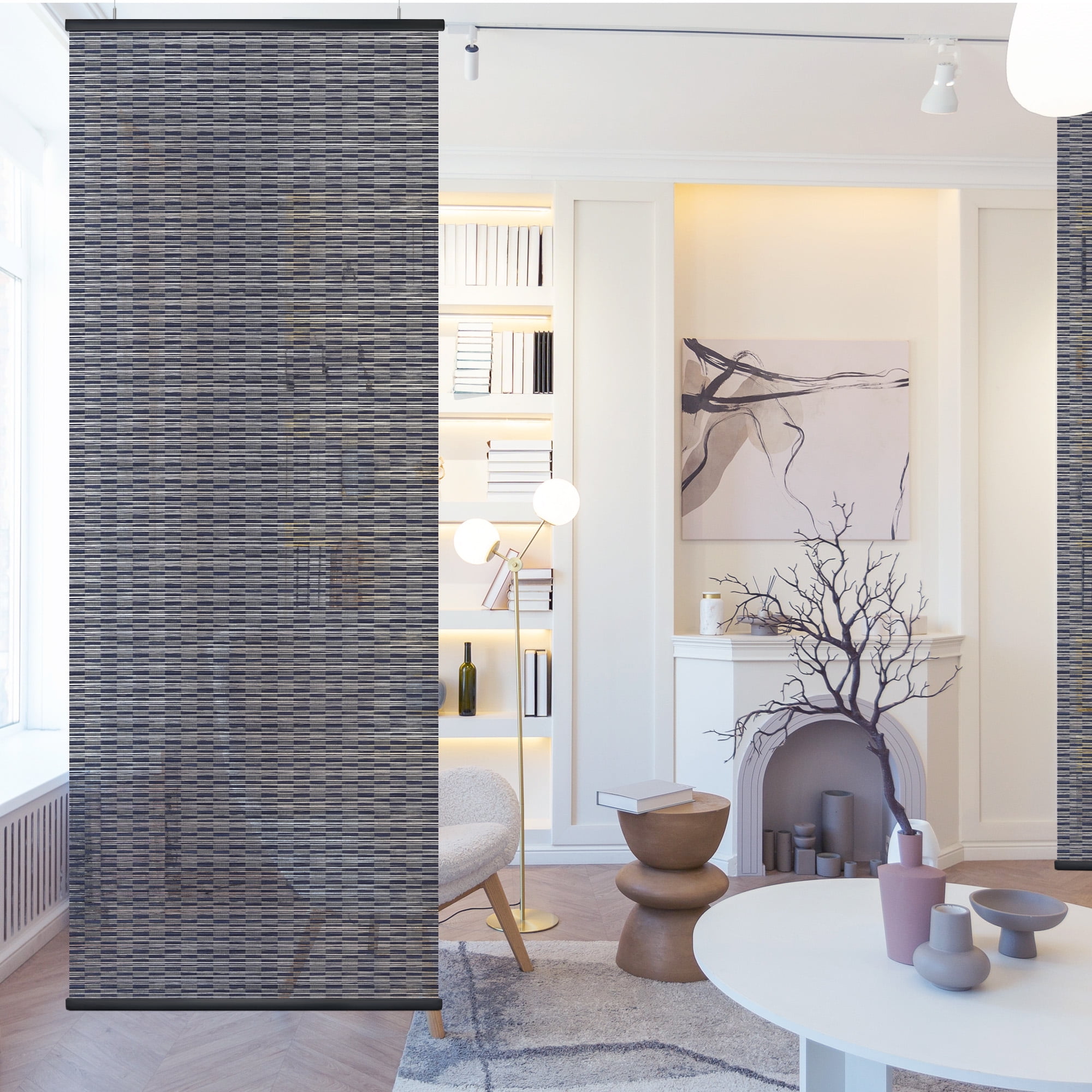 DECOLAB Hanging Panel, 36" x 96" Privacy Sheer Separator Divider for Shared Room, Entryway, Workspace, Natural Woven, Pack of 2, Azurite