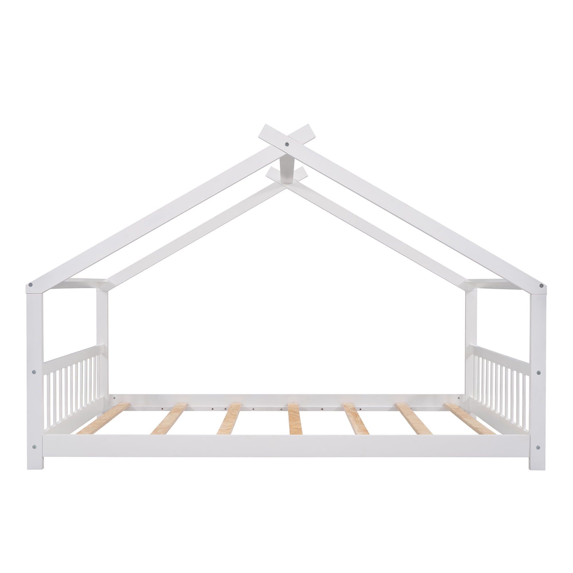 Gewnee Wood Full Size House-Shaped Platform Bed with Headboard and Footboard for Kids,White