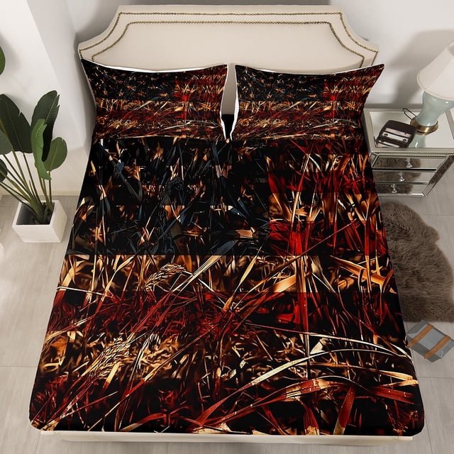 Erosebridal Branches Fitted Sheet Set Full, Rustic Tree Bedding Full Size, Retro US Flag Decor(No Top Sheet)