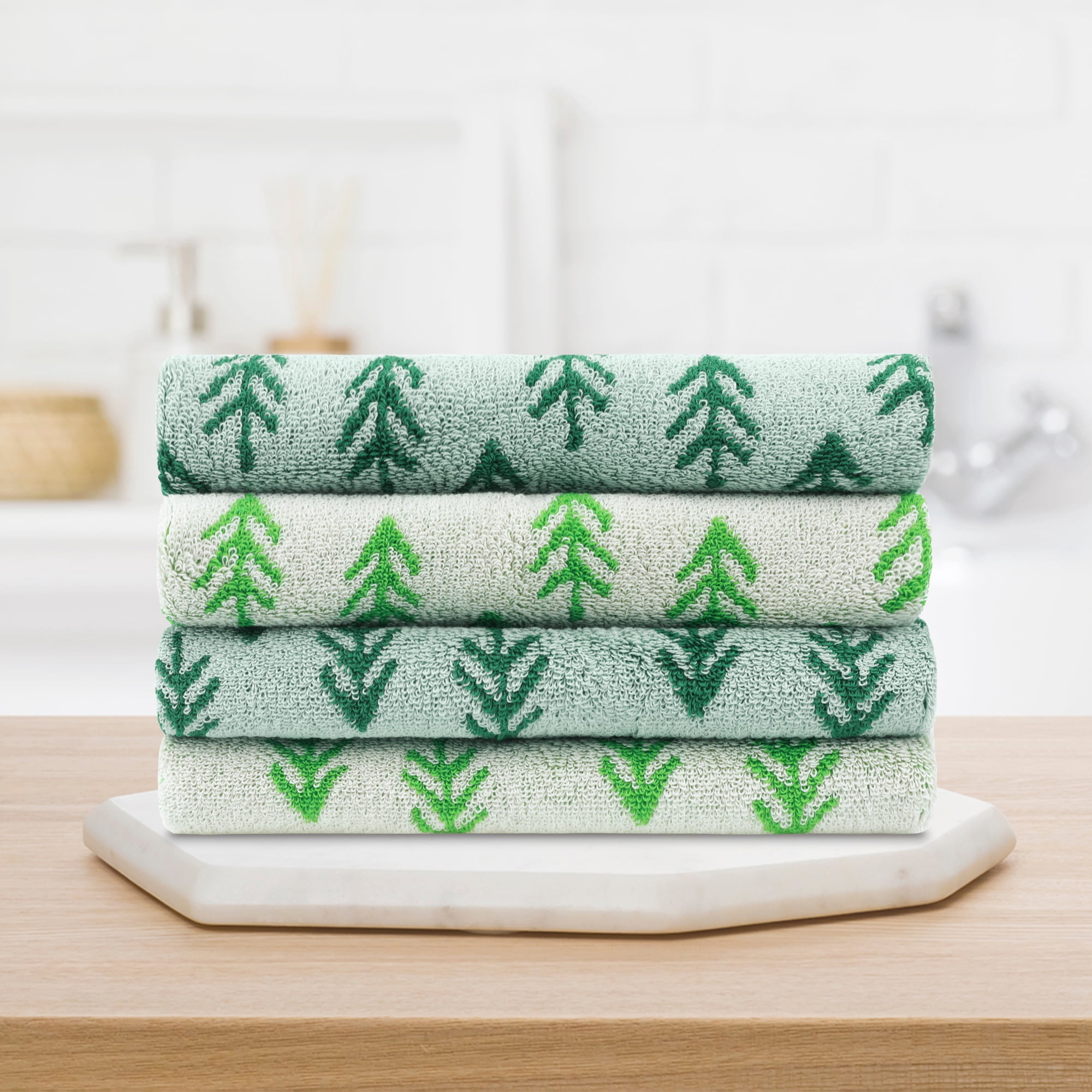 Unique Bargains Cute Plant Pattern Hand Towels Set for Bath, Kitchen Green 2-Piece