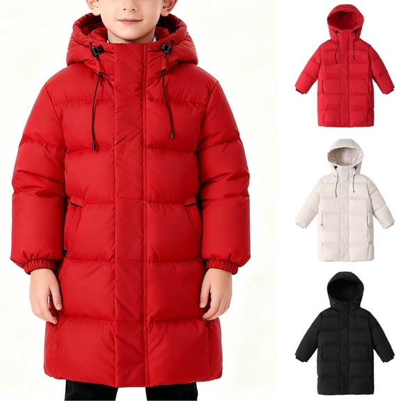 Teen Boys Puffer Jacket Down Jacket with Hood Parka Winter Coats Puffer Warm Jackets Waterproof Long Fashion Outwear Red 12-13 Years