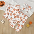 thumbnail image 2 of oqasdz Halloween Infant Baby Girl Outfits Long Sleeve Pumpkin Prints Rompers and Pants with Headband Hallowmas Outfits Set Size 6 M-12 M, 2 of 7