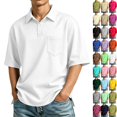 thumbnail image 2 of Men's Short Sleeve Polo Shirt with Chest Pocket, Relaxed Fit Breathable Business Casual Golf Tee for Men White L, 2 of 10