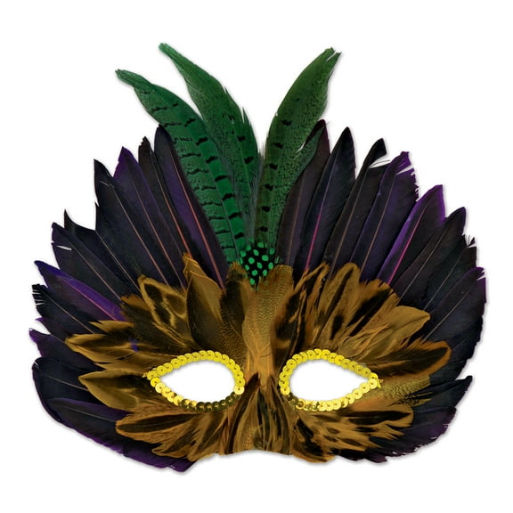 Party Central Pack of 12 Purple Unisex Adult Feathered Mardi Gras Mask Costume Accessories - One