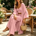 thumbnail image 7 of Maqroz Womens 3 Piece Outfits Sleeveless V Neck Crop Top Long Sleeve Open Front Cardigan Cover Up Wide Leg Pants Casual Beach Vacation Lounge Wear Boho Matching Sets, 7 of 7