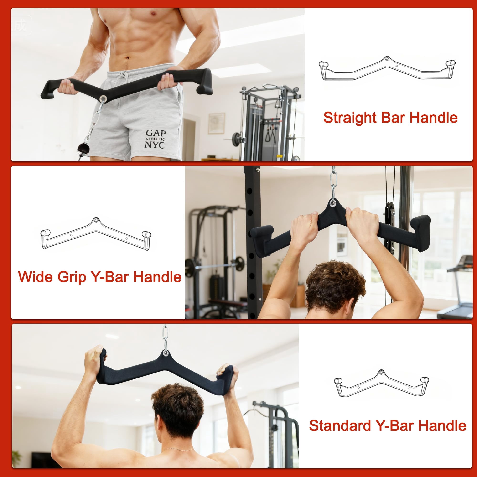 Sprint Demon 5-Piece LAT Pulldown Attachment Set for Cable Machine, Rubber Grip Row Bar Handles for Back, Biceps & Triceps Home Gym Strength Training