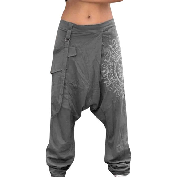 Yuhangmm Women's Pants, Versatile Print Pants with Drop Crotch for Women Relaxed Casual Suitable for Spring and Fall Grey XXXXXL