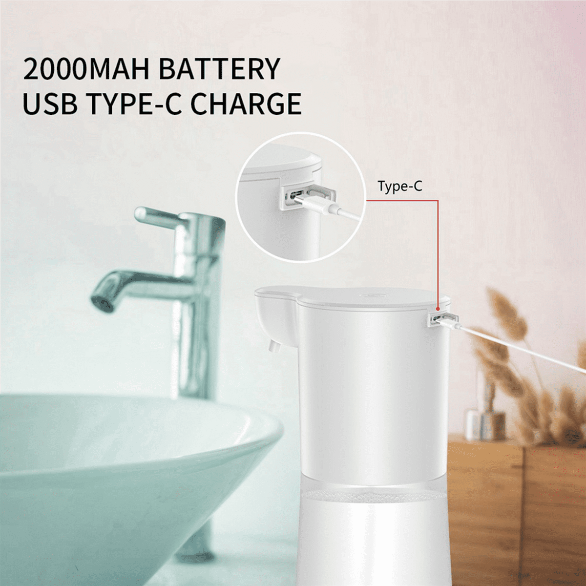 2X 2000MAh USB Charging Automatic Induction Foam Soap Dispenser Smart Infrared Touchless Hand Washer for Kitchen 350Ml