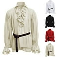 thumbnail image 4 of Retro Men Gothic Shirt Top Victorian Medieval Ruffle Pirate Puff Sleeve Bandage, 4 of 9