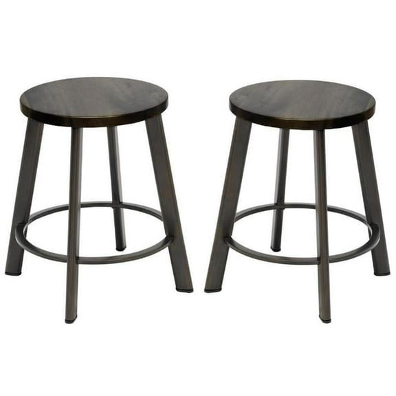 Home Square 18" Stainless Steel Bar Stool in Barnwood Brown - Set of 2