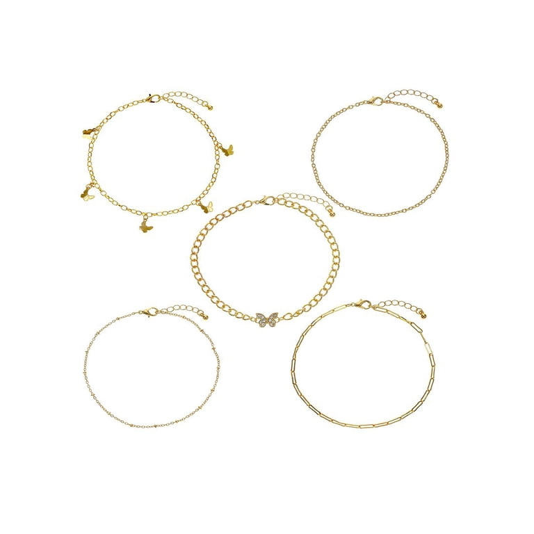 No Boundaries Butterfly Anklet Set, Gold Tone, 5-Piece photo 1